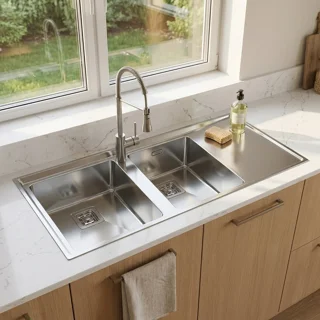 سینک ظرفشویی استیل توکار دو لگنه استیل البرز مدل 952 102753579